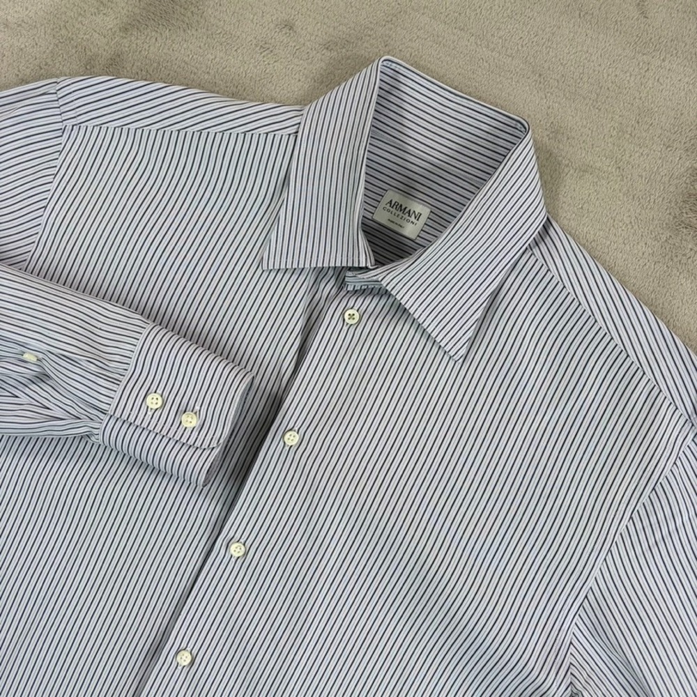 Vintage Giorgio Armani Collezioni Dress Shirt Striped Men 16 41 Large Italy Made